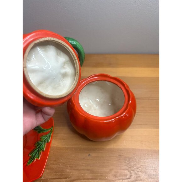 Vintage tea set ceramic tomatoe maruhon tea pot, sugar bowls and plate - Picture 7 of 8